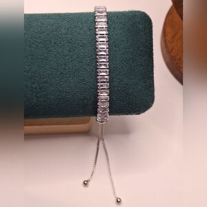 Swarovski Crystal Baguette Slider Bracelet | Adjustable Silver Tone | NWT